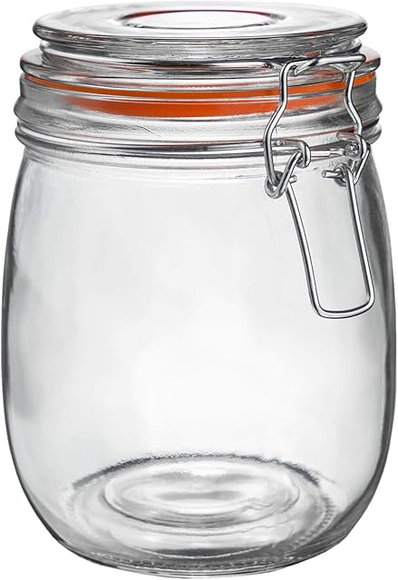 Argon Tableware 750ml (0.75 Litre) Clear Glass Storage Jar with Orange Airtight Silicone Seal and Metal Clip Lid - 26.4oz Empty Kitchen Food Container