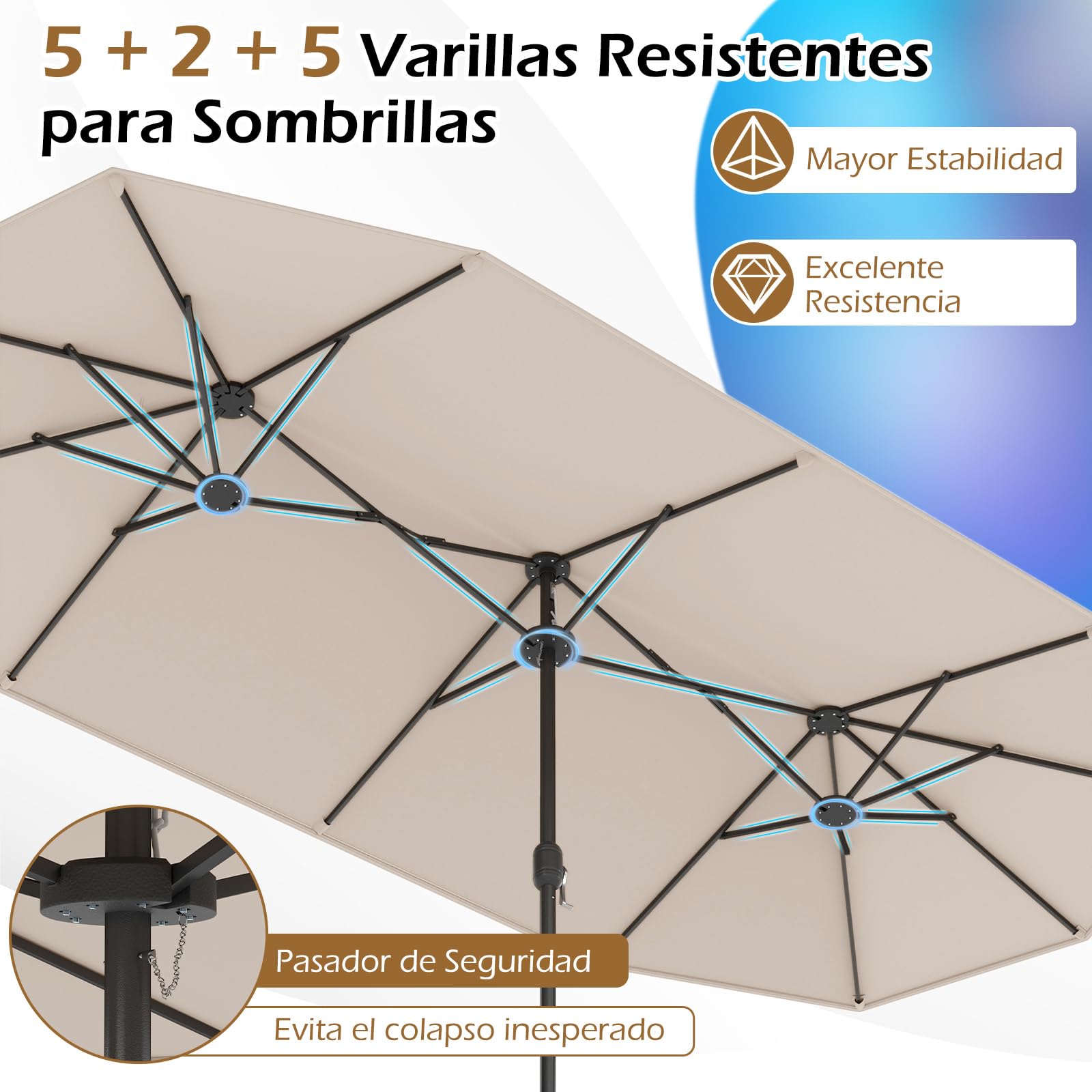 COSTWAY Sombrilla Doble Terraza Exterior 400 x 200 cm, Parasol Jardin Grande con Base Rellenable, Manivela, 12 Varillas, Sombrilla de Patio