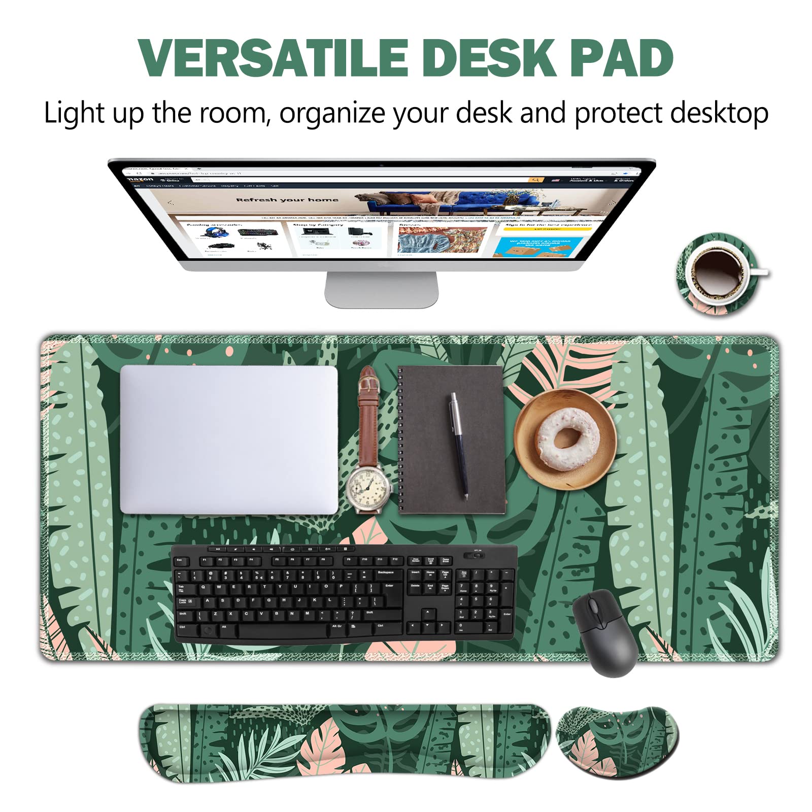 AIMSA Grand tapis de souris de jeu, repose-poignet pour clavier, tapis de souris ergonomique en mousse à mémoire de forme, multifonctionnel, base en caoutchouc antidérapant pour bureau, maison, 88,9 x