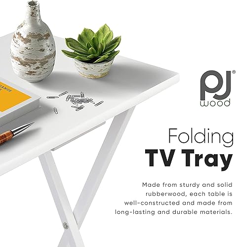 Miniatura 67 de PJ Wood Mesa rectangular plegable portátil para servir aperitivos, construcción de madera maciza con acabado natural (juego de 4 piezas)