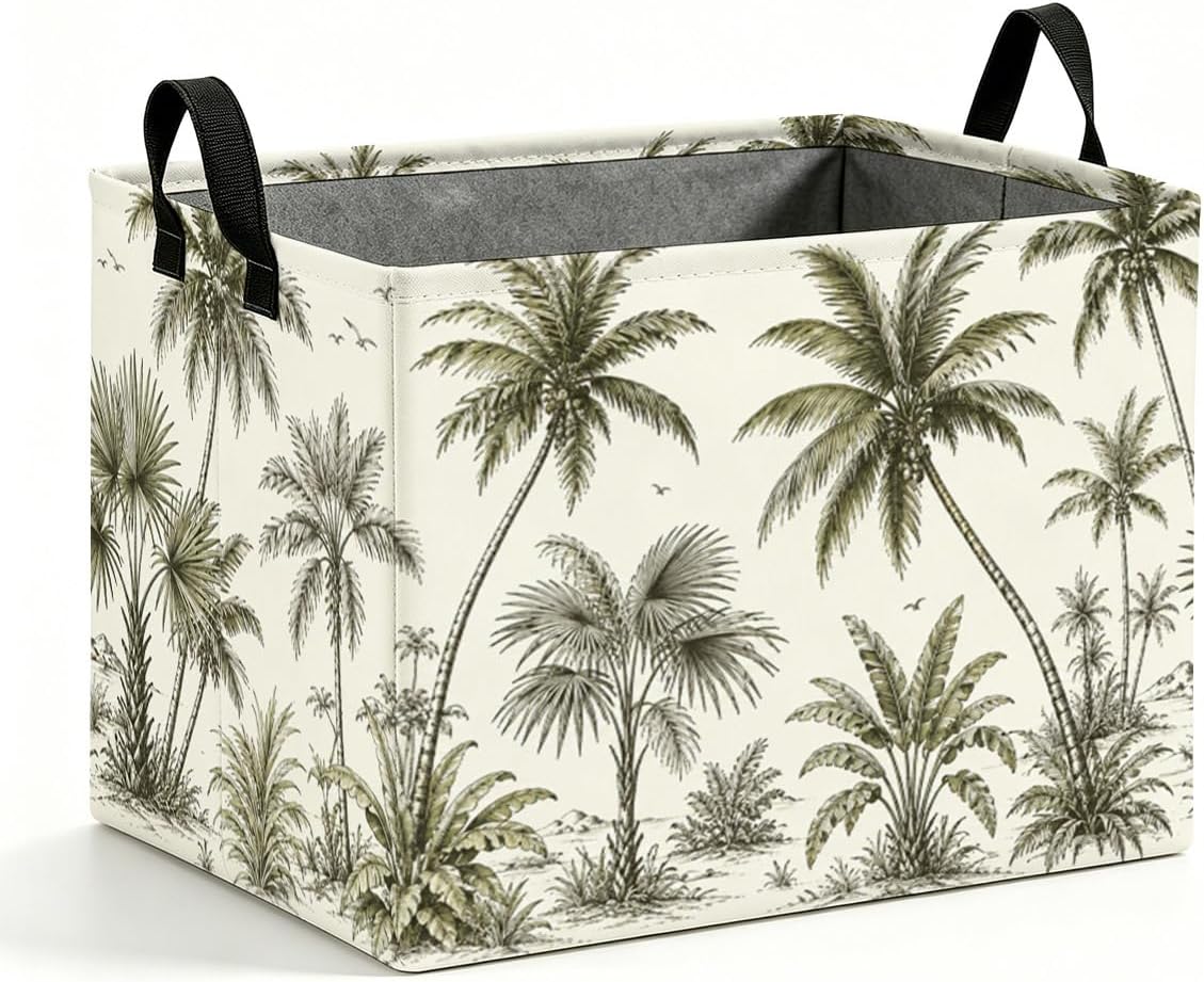 Palm Tree Storage Basket 56L, Tropical Laundry Hamper Gift Organizer