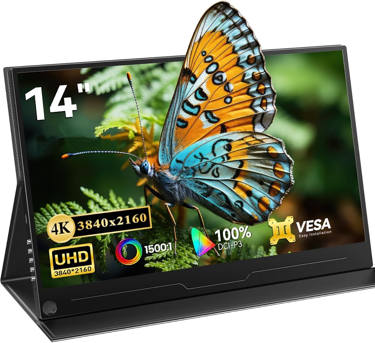 Newsoul Monitor portátil de 14 Pulgadas 4K, Pantalla Portatil UHD de 3840x2160 con Contraste 1500:1, 100% DCI P3, Segunda Pantalla Externa QLED con HDMI/USB-C para Laptop/PC/Mac/PS3/4/5/Xbox