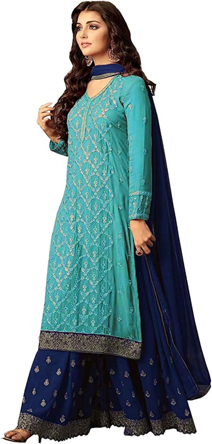 Traje Salwar Kameez Palazzo De Diseñador - Ropa Tradicional India/Pakistaní Para Ocasiones Especiales, Bordado Elegante