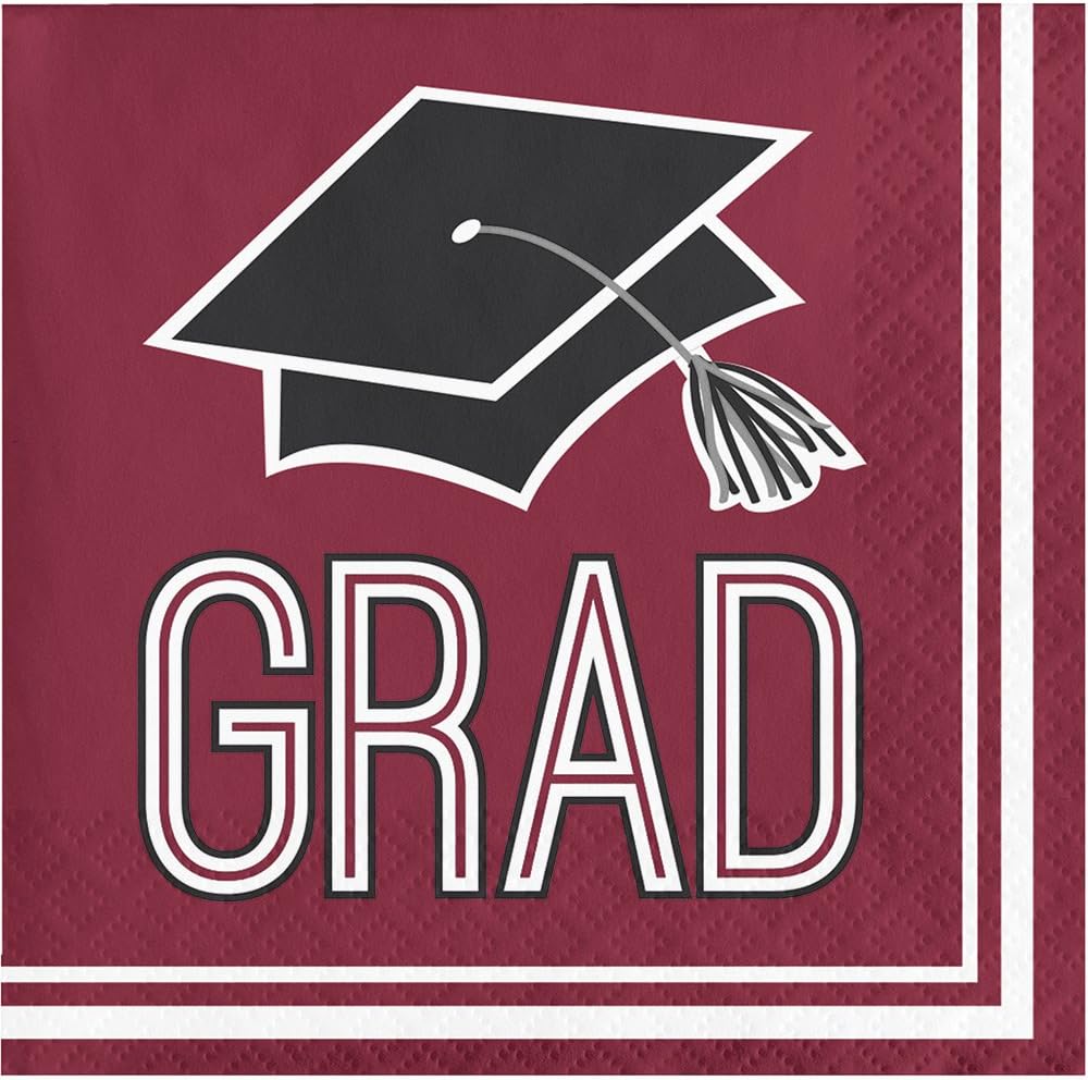 Creative Converting 360 Count School Spirit Paper Beverage Napkins for Graduation Party, White
