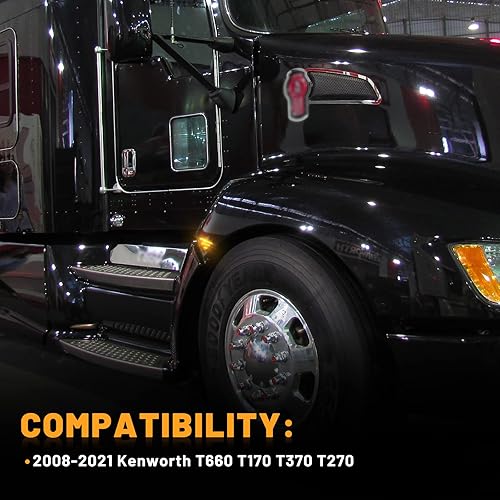 Miniatura 7 de Gempro Luces LED de marcador lateral para Kenworth T660 T170 T370 T270 ámbar 2008-2021, luces de señal de giro ámbar, lámparas de esquina con lente