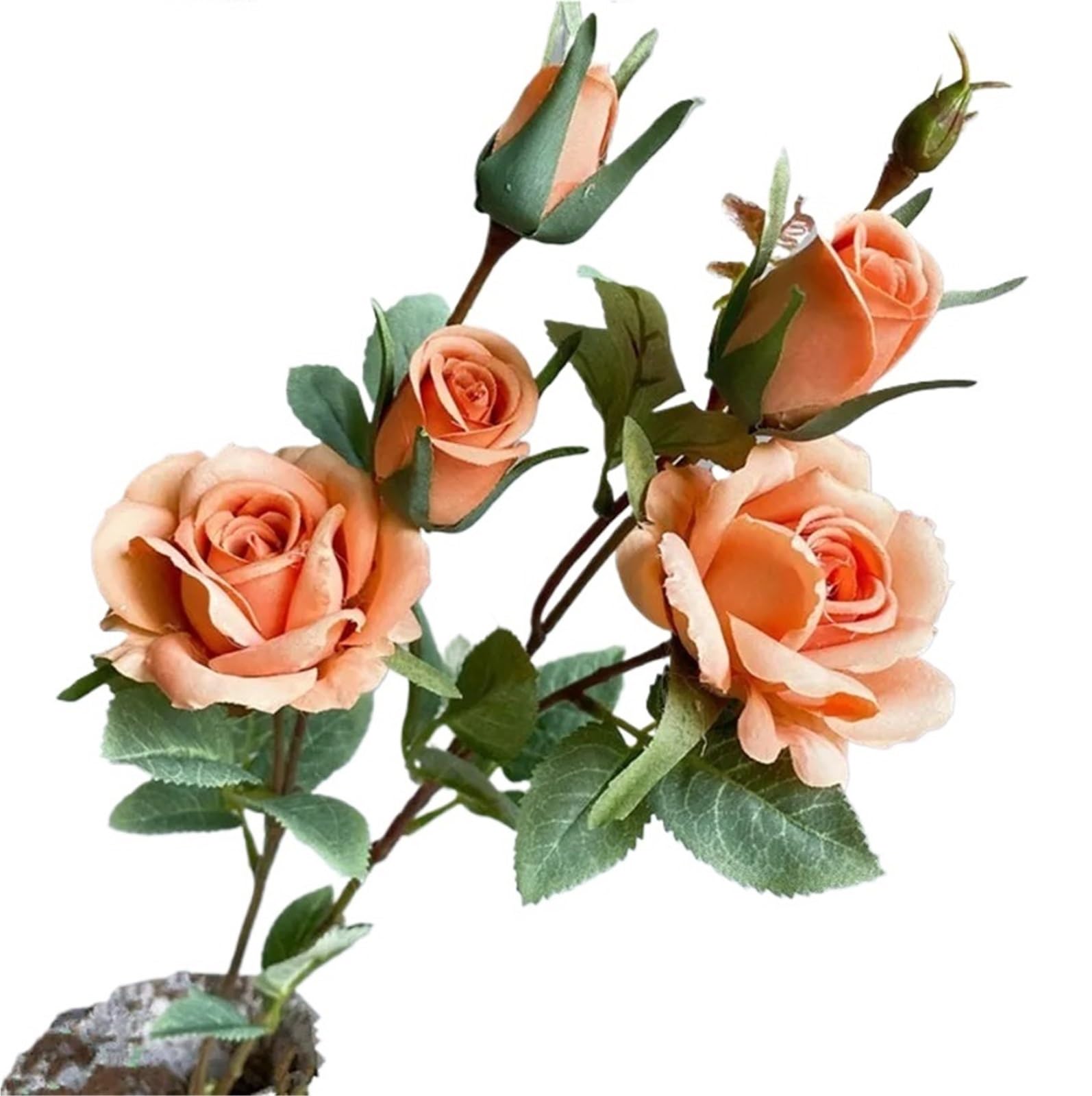 FonHNDG Artificial Flower Branches 5 Pcs Delicate Roses Branch Silk Artificial Flowers Home Wedding Decoration Rose With Leaves(Color1)