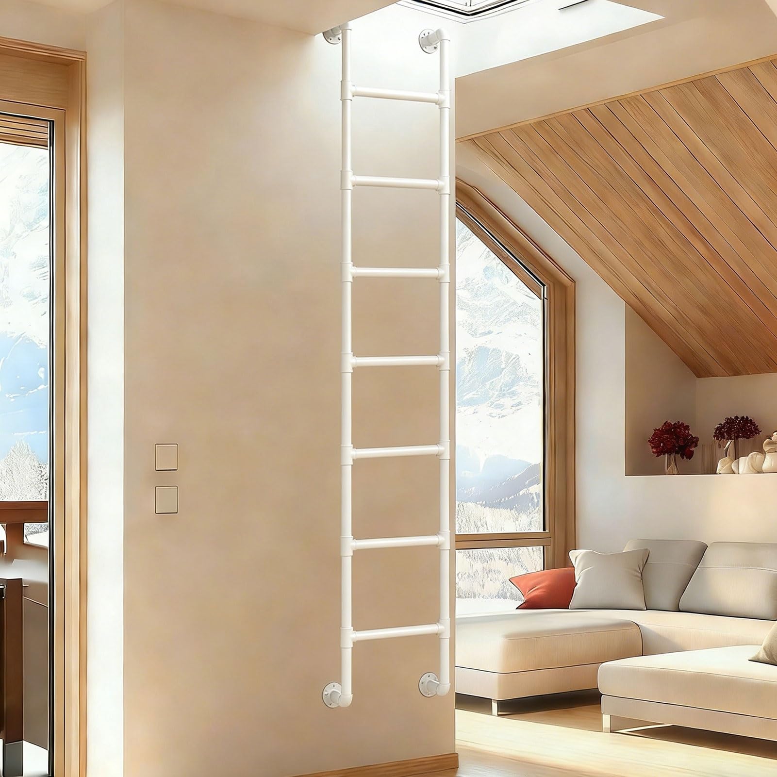 Escalera de metal para altillo de 67 pulgadas: solución resistente de pared para ático o dormitorio