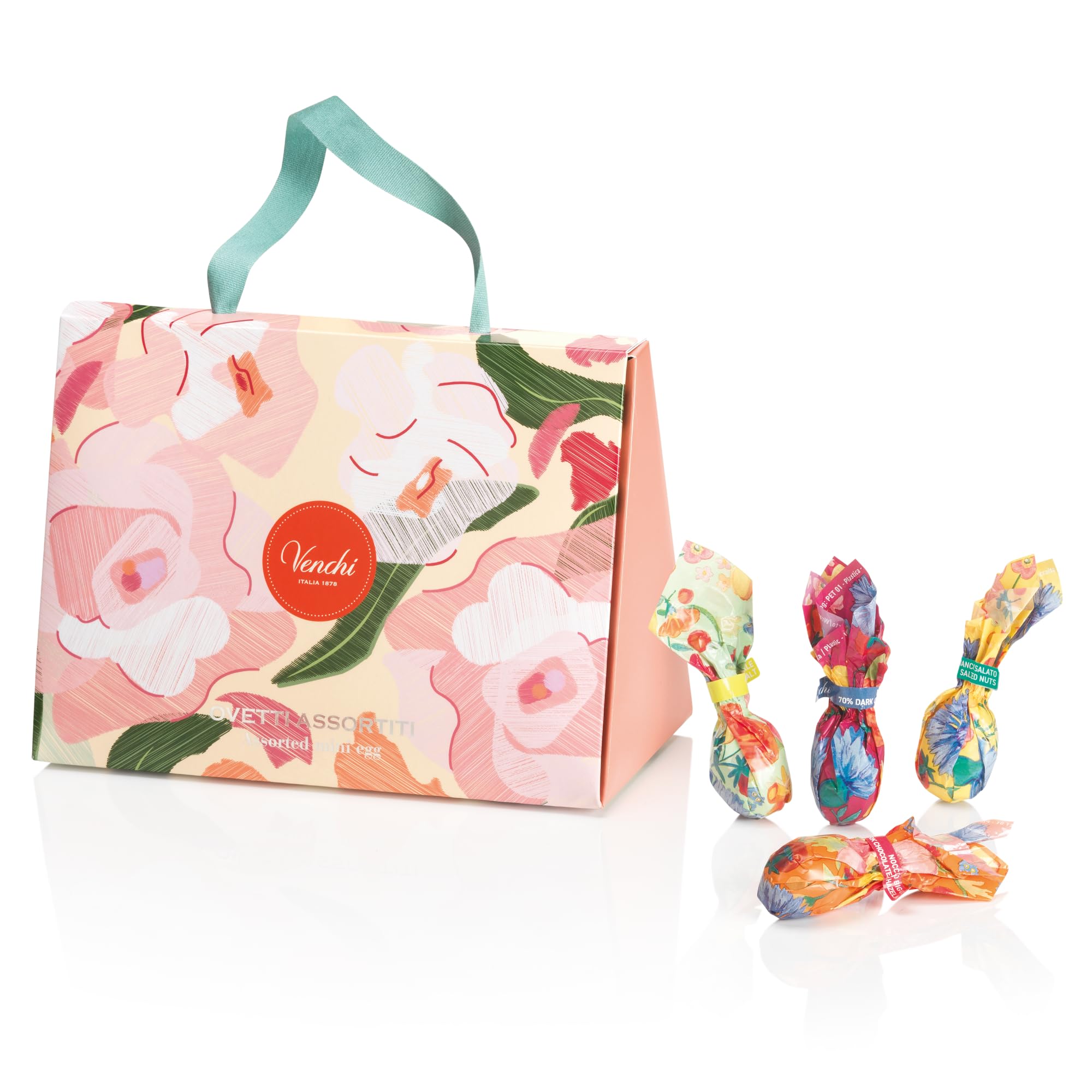 Venchi - Borsina Regalo Camelia, 200 Gr, 17 Cioccolatini assortiti con Frutta Secca Intera, Senza Glutine, Collezione Primavera Venchi, Idea Regalo Festa della Mamma
