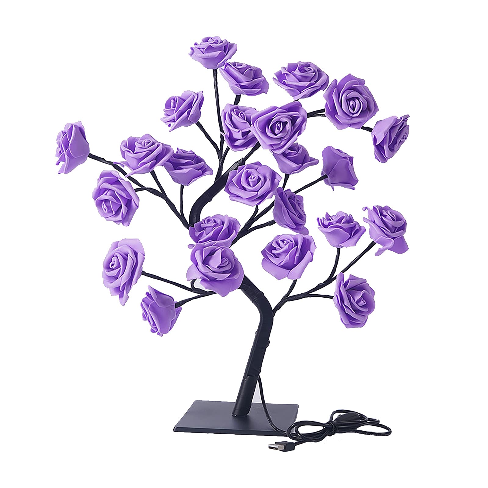 TITA-DONG Rose Tree Lamp, Pink Rose Flower Night Light, 24 Warm White LED Lights, USB Powered Touched Switch Bedside Table Night Lamp, Perfect for Mom Girls Valentine's Day Decorations(Purple)
