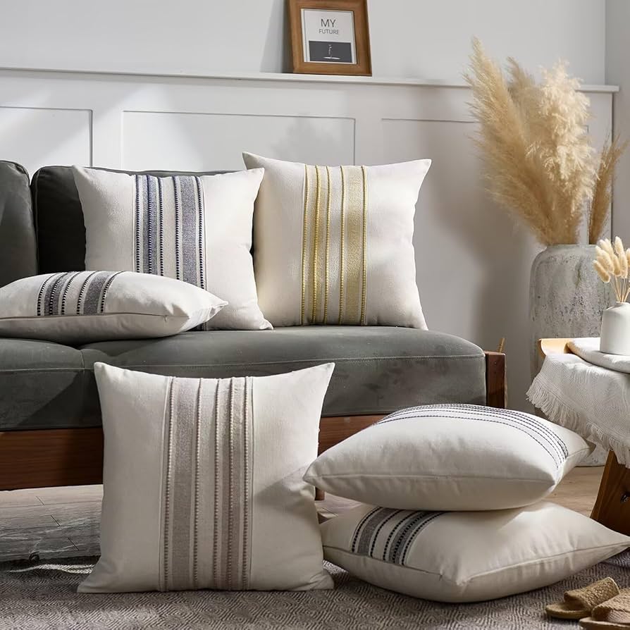 ストライプデザインクッションカバー　✖︎２ Amazon.co.jp: クッションカバー ストライプ糸染めのクッション