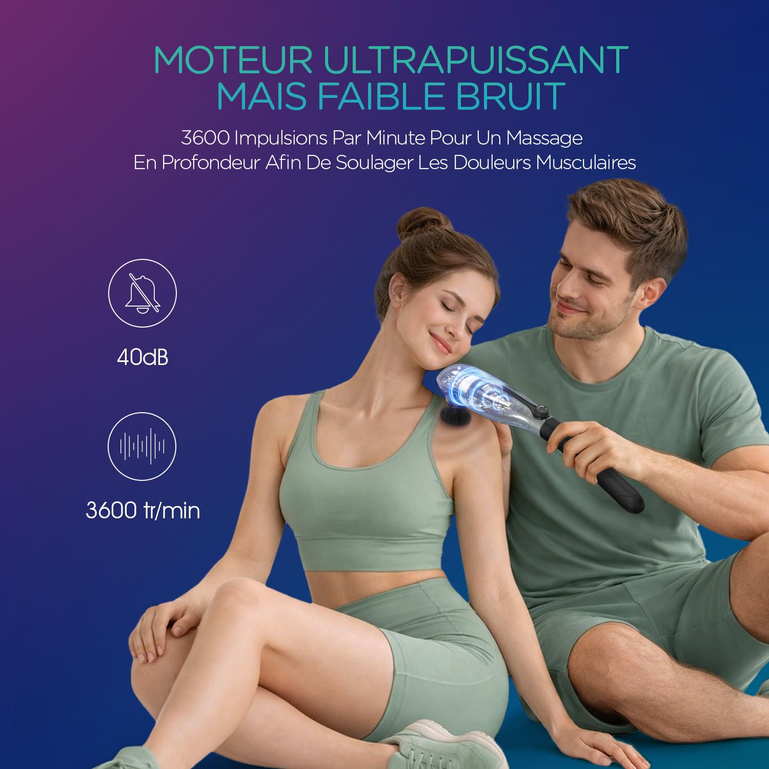 VOYOR-HEALTH Appareil de Massage Dos Électrique à Percussion Sans Fil MH560 | Massage à Percussion Portable avec 3 Têtes de Massage, Idéal pour Dos, les Cervicales, les Épaules, les Jambes et les Pieds