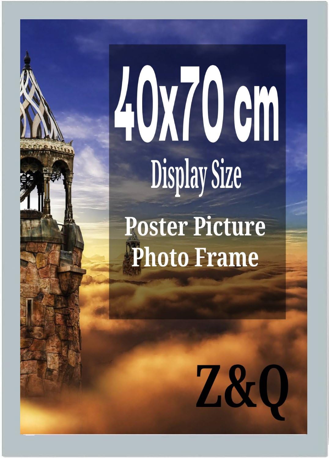 Modern Light Grey 40 x 70 cm Poster Frame Crystal Clear Aclyic Front Picture Photo Frame 70x40cm MDF Backing With Both Ways Hanging Hooks - Home Office Use
