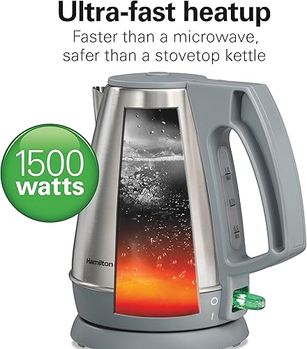 Miniatura 2 de Hamilton Beach Hervidor eléctrico de 1 litro, caldera de agua y calentador, rápido 1500 vatios, interior sin BPA, servicio inalámbrico, apagado