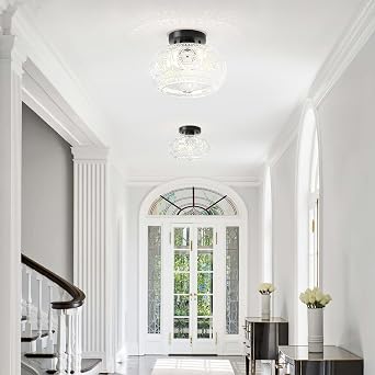 Glass Flush Mount Ceiling Light+ Motion Sensor Outdoor Ceiling Light