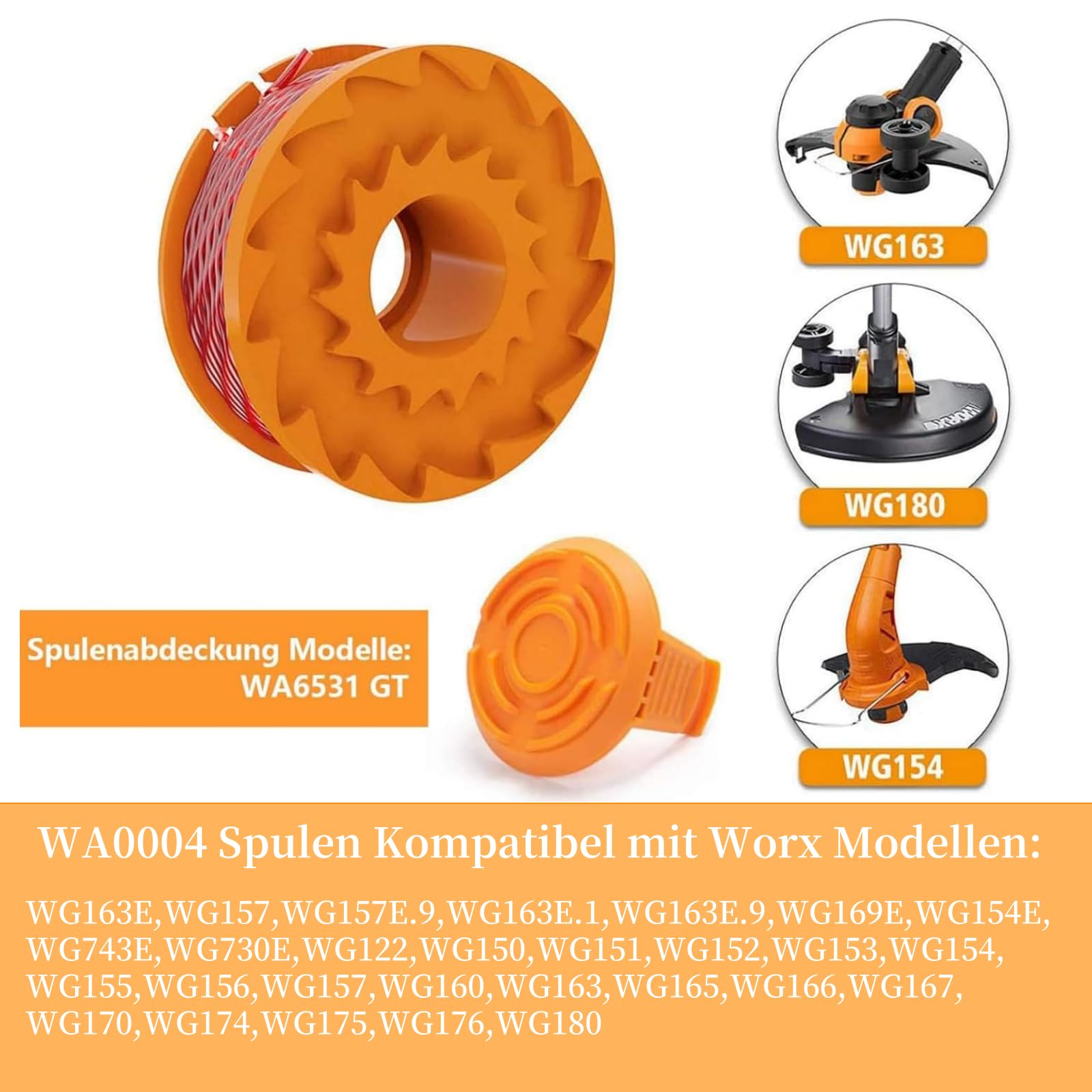 WA0010 Ersatz-Trimmerspule Für Worx Rasentrimmer – 3 M Schnur, 0,065 Zoll – Inkl. Spulenkappen
