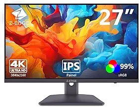 Monitor 4K Z-Edge U27P4K de 27 polegadas IPS Ultra HD 3840x2160, taxa de atualização de 60 Hz, monitor para PC e jogos, 99% sRGB, 2 HDMI e 2 DP