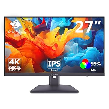 Monitor 4K 27 polegadas Z-Edge, IPS Ultra HD 3840x2160, 60 Hz, Monitor PC, FreeSync, 99% sRGB, 2 HDMI e 2 DP, Ajuste de Inclinação, Sem Bordas