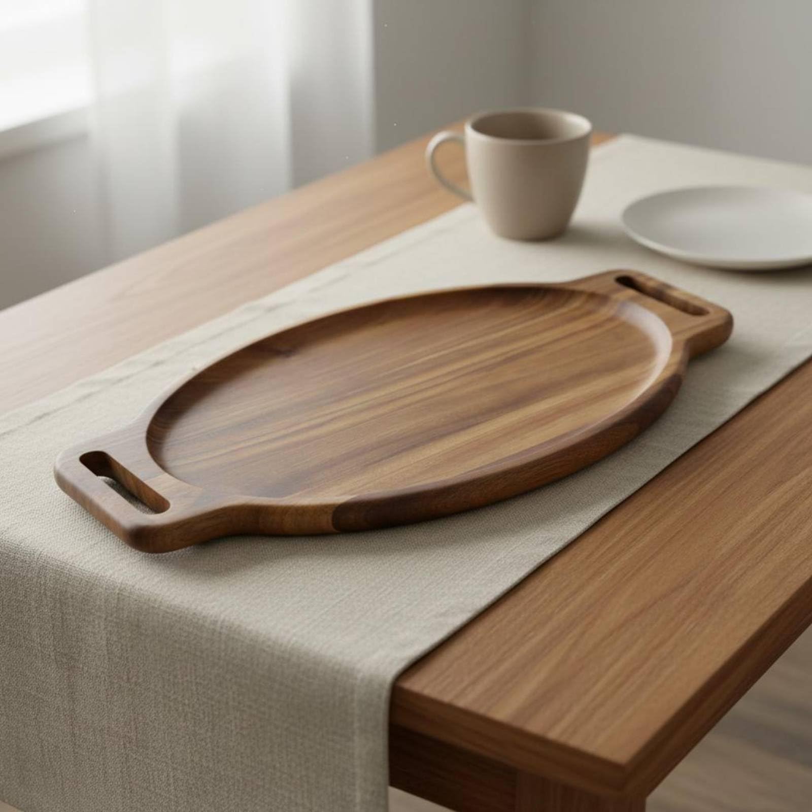 Milageto Bandeja de Servir de Madera Bandeja Oval Fuente de Madera Tabla para Aperitivos Tabla para Quesos con Madera de Acacia Resistente a Grietas Adecuada para Cenas Reuniones Cocina Salón Oficina