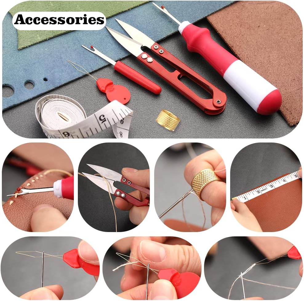 46 Pcs Leather Sewing Kit, Upholstery Repair Set, Leather Craft Tools, Upholstery Carpet Leather Canvas DIY Sewing Accessories, Suitable for Beginners and Professionals Leather Craft