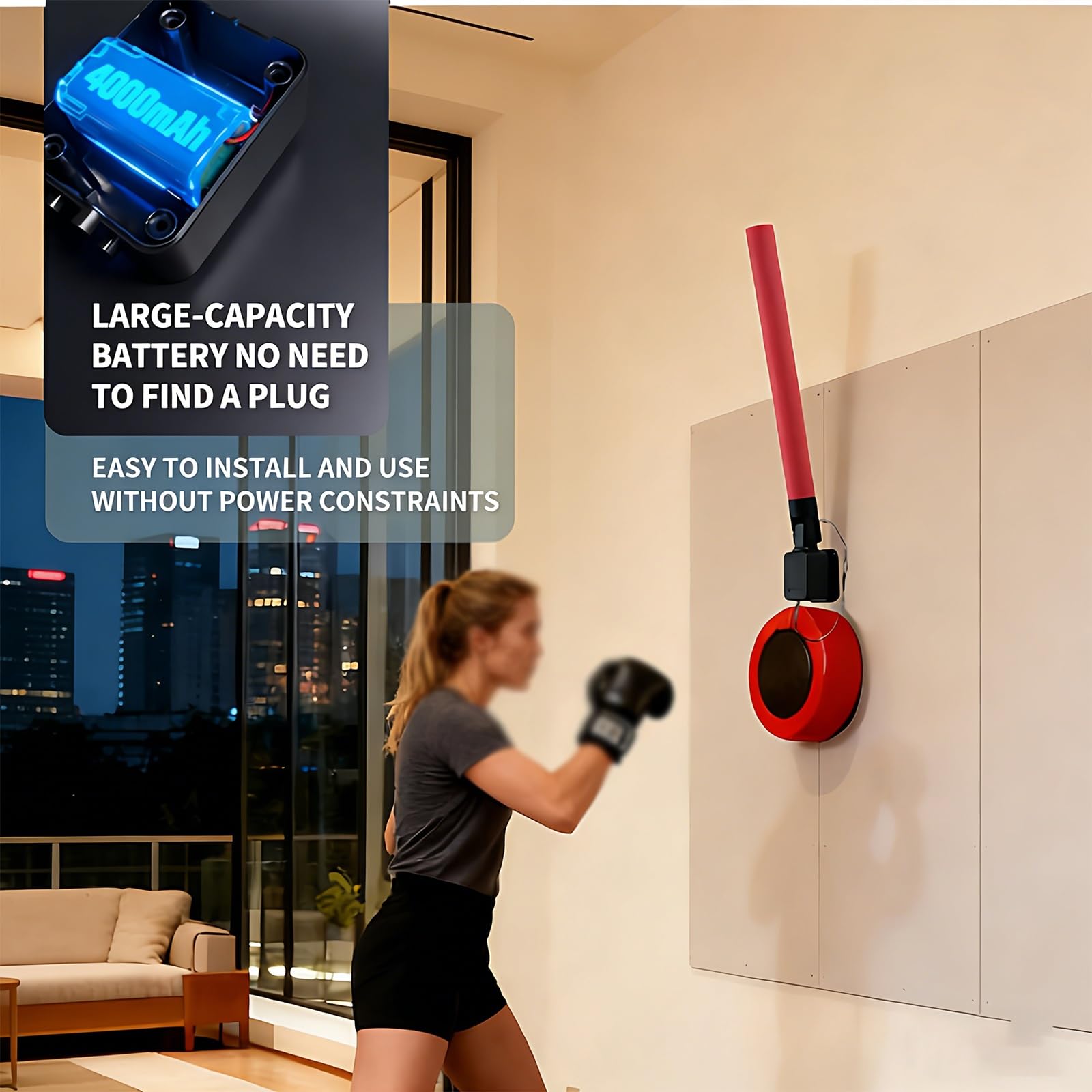 Appareil d'entraînement cible de boxe, Smart Punching Pad avec télécommande, 4000mAh, montage mural, angle réglable/hauteur, plusieurs modes, pour salle de sport à domicile