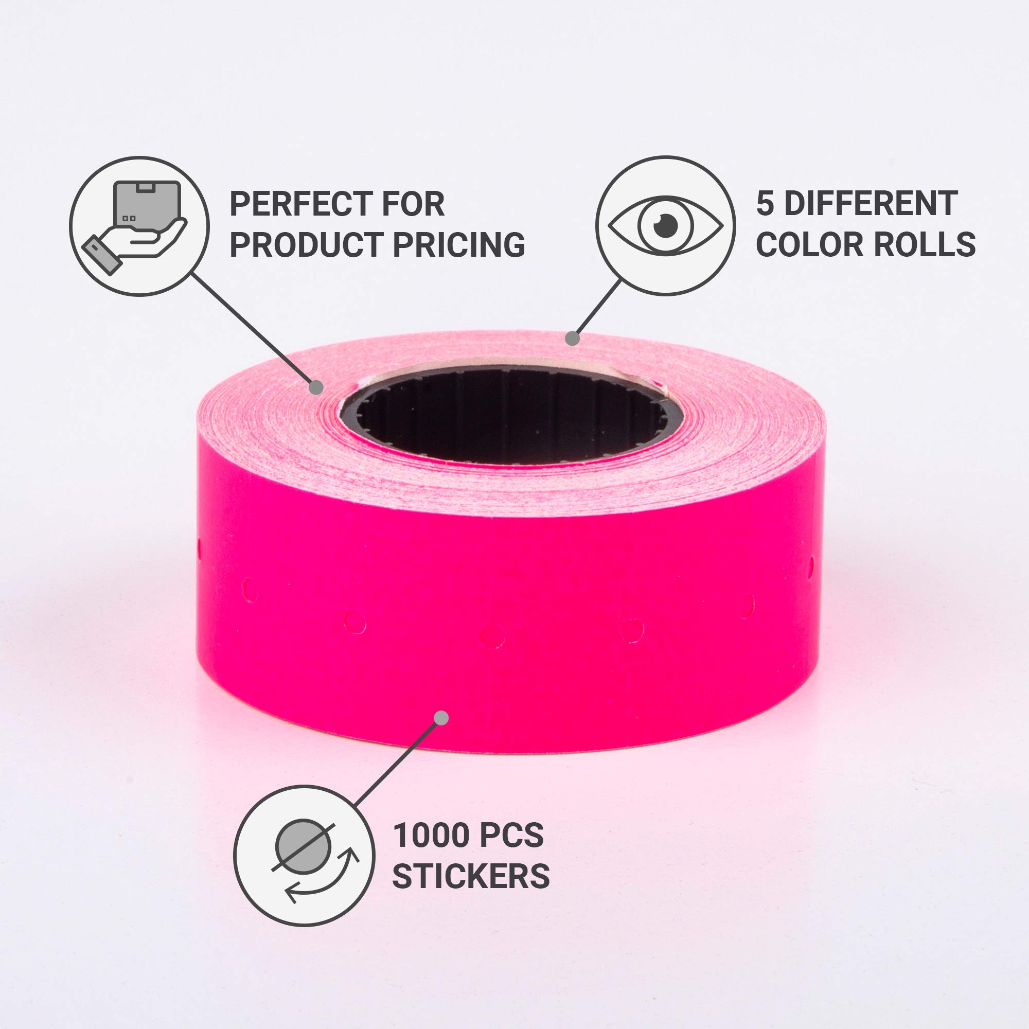 (10 Rolls) Mix 21 x 12 mm Colored Paper Sticker Price Gun Pricemarker labels MX-5500, Yellow,Orange,Green,Red,Pink - Image 3