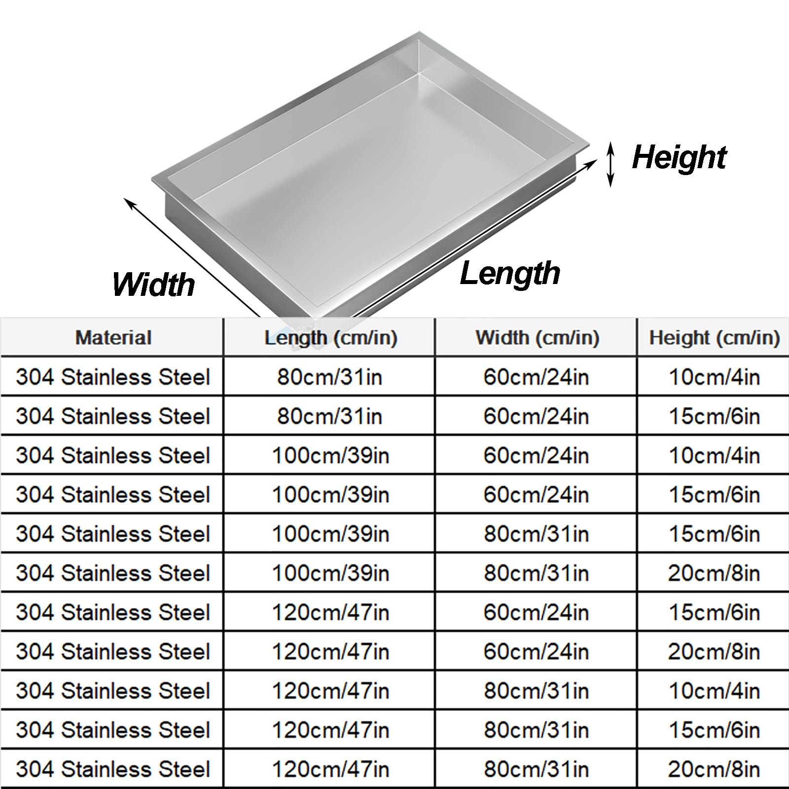 Bandejas Acero Inoxidable 304 para Macetas, Recogedor Aceite Coche, Bandeja de Goteo de Aceite para Plantas en Maceta, Aire Acondicionado y Cocinas(80x60x15 cm/31x24x6 in)