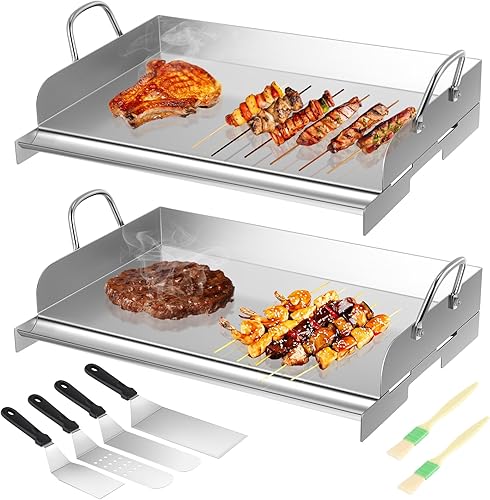 Layhit Juego de 2 piezas de parrilla de acero inoxidable con accesorios de plancha de 16.14 x 11.02 pulgadas, parrilla plana superior para estufa,