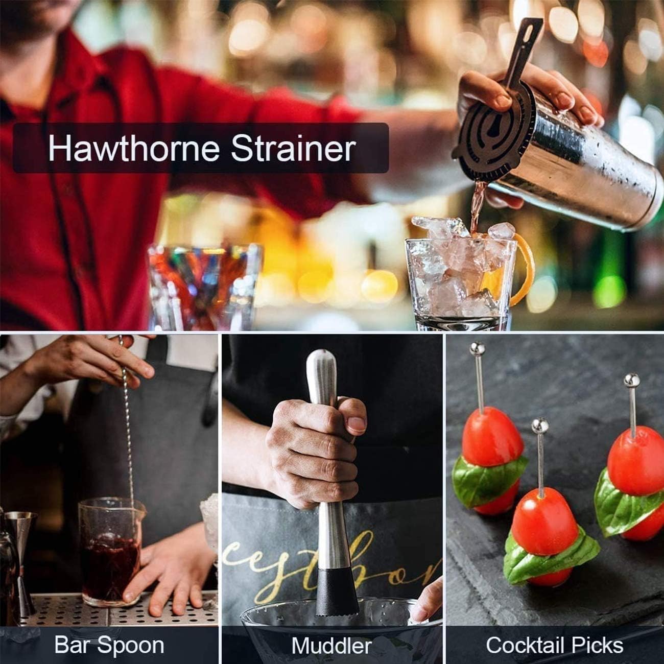 Flash Deals - 80% OFF Bartender Kit Cocktail Shaker Set,16-Piece 750mL Stainless Steel Bar Tool Set with Stylish Bamboo Stand Bartending Kit Martini Cocktail Shaker Set for Home Bars Traveling Outdoor Parties bar gifts