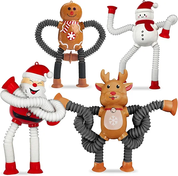 Chirstmas Pop Tube Stocking Stuffers for Toddlers Kid Sensory Fidget Tube Travel Toys Airplane Car Activities Toys Autism Toy for Children with Autistic ADHD Goodie Bag Stuffer Gift for Boys Ages 3-8