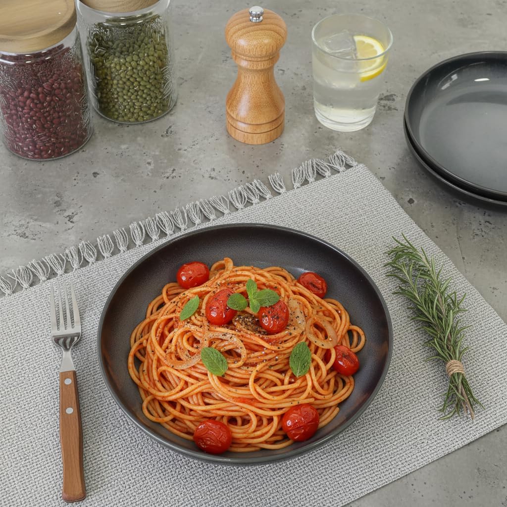 Pasta Bowls 38 oz, Large Ceramic Stoneware Salad Bowls Set for Serving Soup, Pasta, Noodle, Dinner, Microwave Safe - 9 Inch, Set of 4, Slate gray