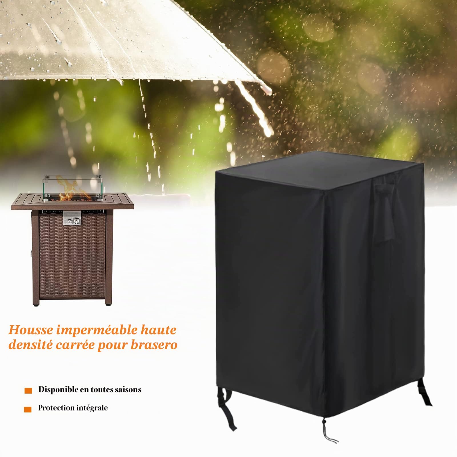 Onlyme – Housse de foyer carrée en tissu Oxford 420D au propane imperméable avec cordon de serrage pour foyer à gaz et brasero – 55 x 55 x 89 cm