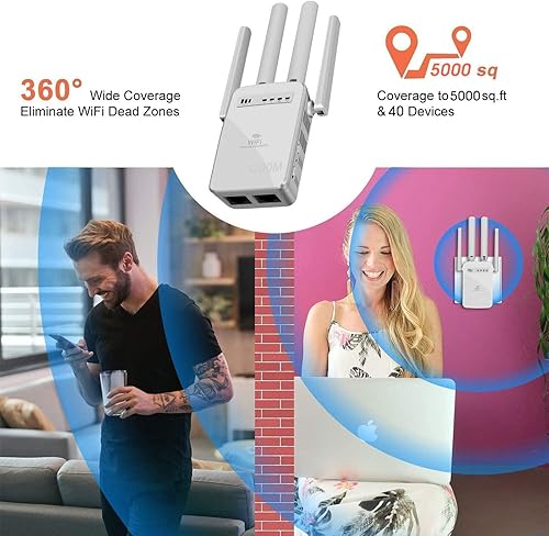Miniatura 3 de Extensor WiFi de 1200 Mbps Extensor de alcance WiFi Amplificador de señal de hasta 5000 pies cuadrados y 40 dispositivos, repetidor de Internet