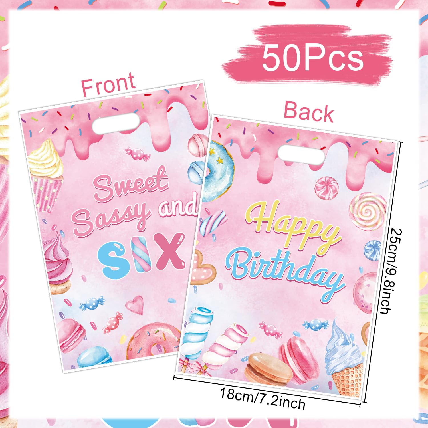Aposwow Sweet Sassy Sześć Urodzinowych Dekoracje - Dziewczyny Słodkie 6. Goody Prezent Upominki Torby Słodkie Tematyczne 6-Letnie Przekąski Przysmaki Artykuły Pączek 6 Urodziny Dekoracje dla