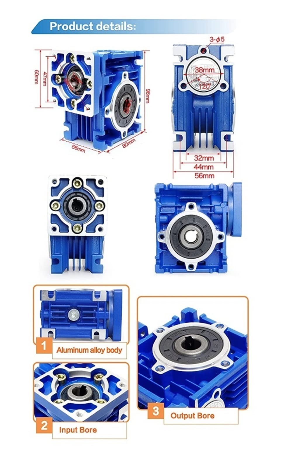 Lagerausstattung, Schneckengetriebe RV-Serie Hebegeräte Reduzierer Kleines horizontales Untersetzungsgetriebe for Metallurgie, Bergbau, Heben, Transport