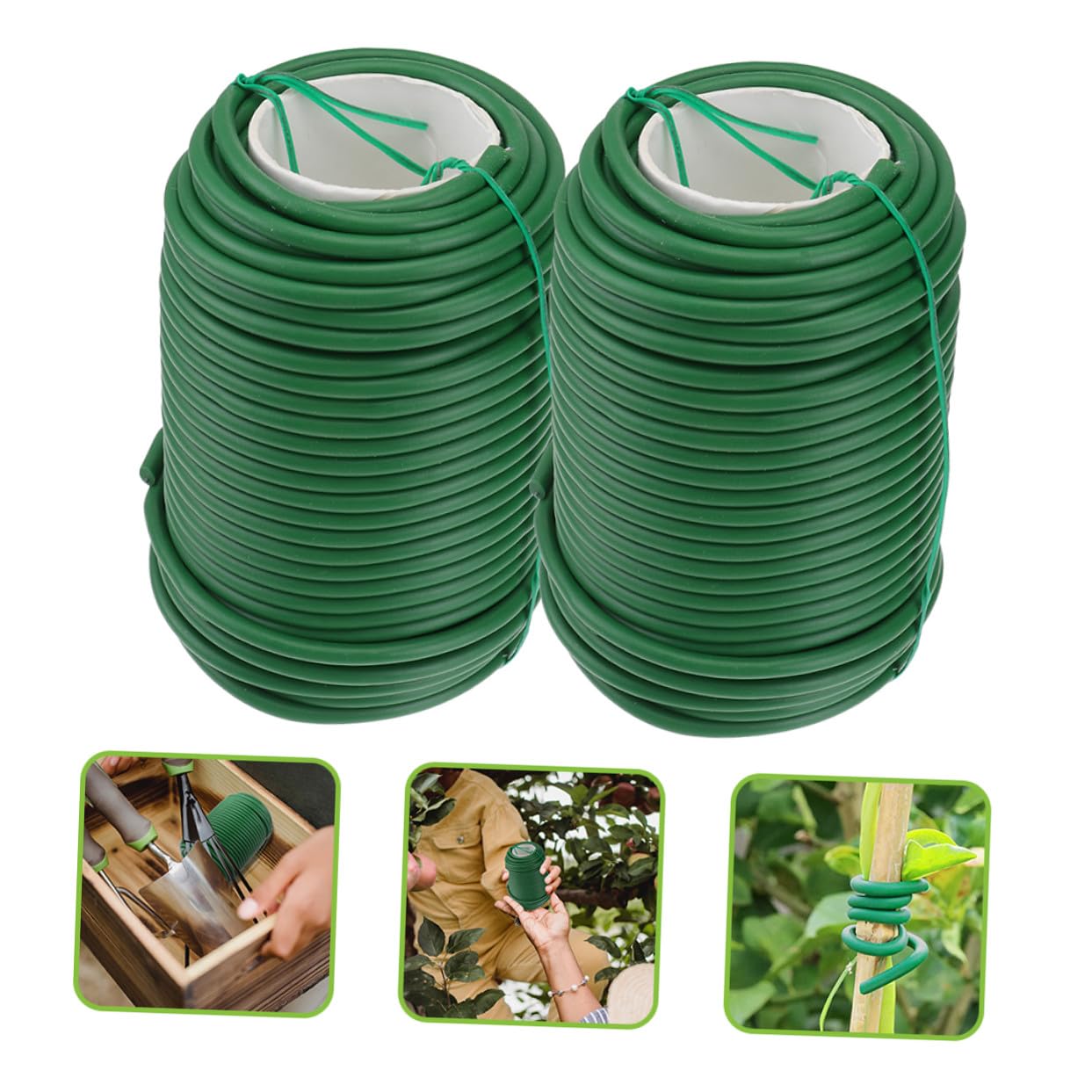 Levemolo Attaches de Jardinage Vertes pour Plantes et Fleurs, 2 Rouleaux en TPR et Fer, Cravates Réutilisables pour Fixation Sécurisée des Arbustes et Fleurs