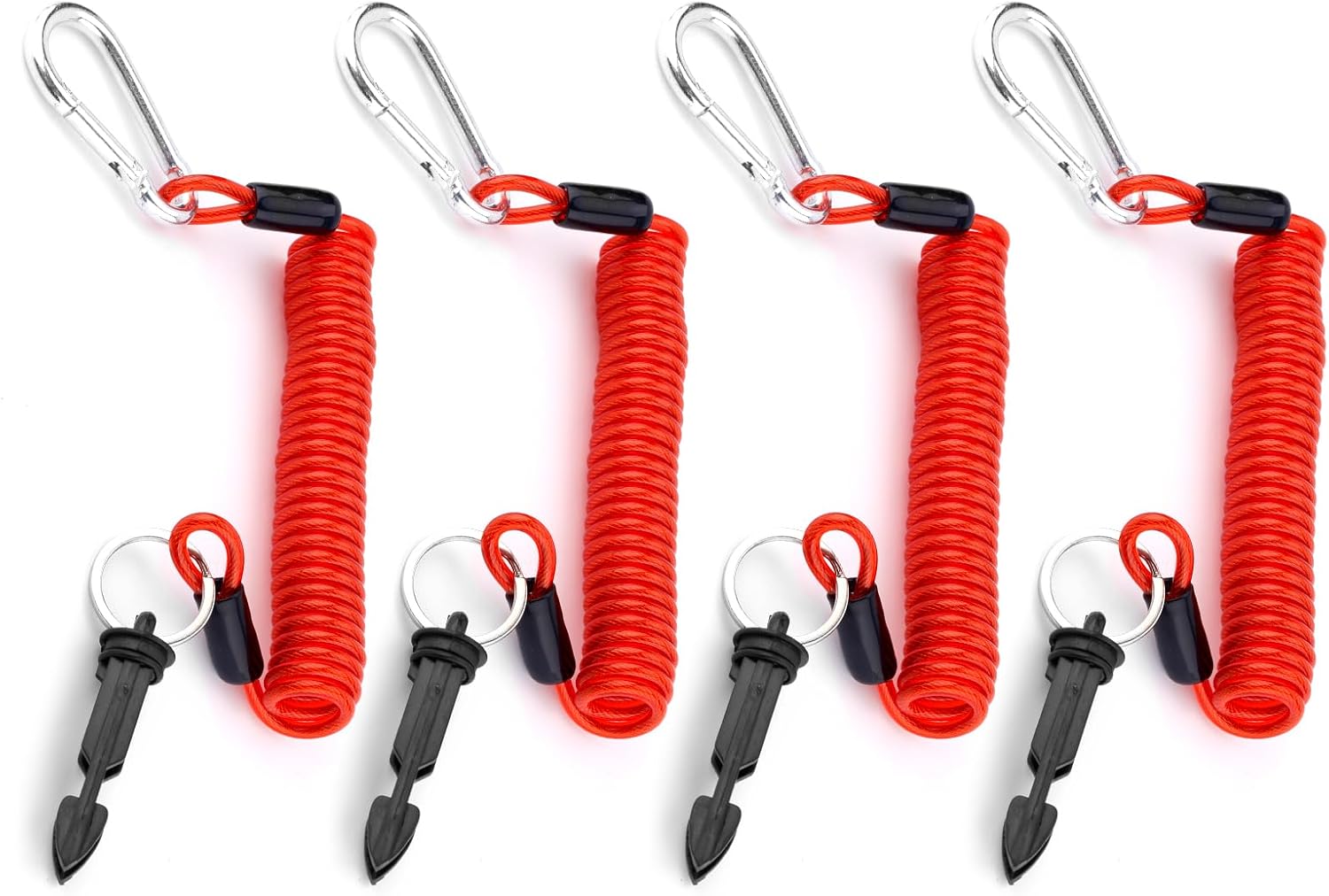 Gosknor 4pcs Trailer Breakaway Cables, 6 ft Heavy Duty Spring Towing Coiled Wire Replacement, Brake Away Switch Safety Lanyard with Pin for RV Trailer Emergency Camper Accessories