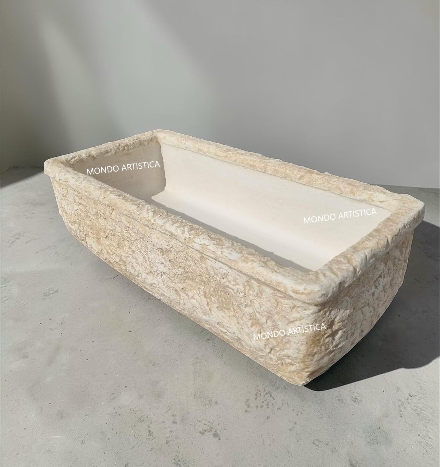Lavandino, Lavabo, Pilozzo, Vasca Unica, Fontana Da Esterno, Per Giardino Altezza 22 cm, Larghezza 80x40 Cm, In Cemento Bianco E Polvere Di Marmo, Colore Sfumato Beige