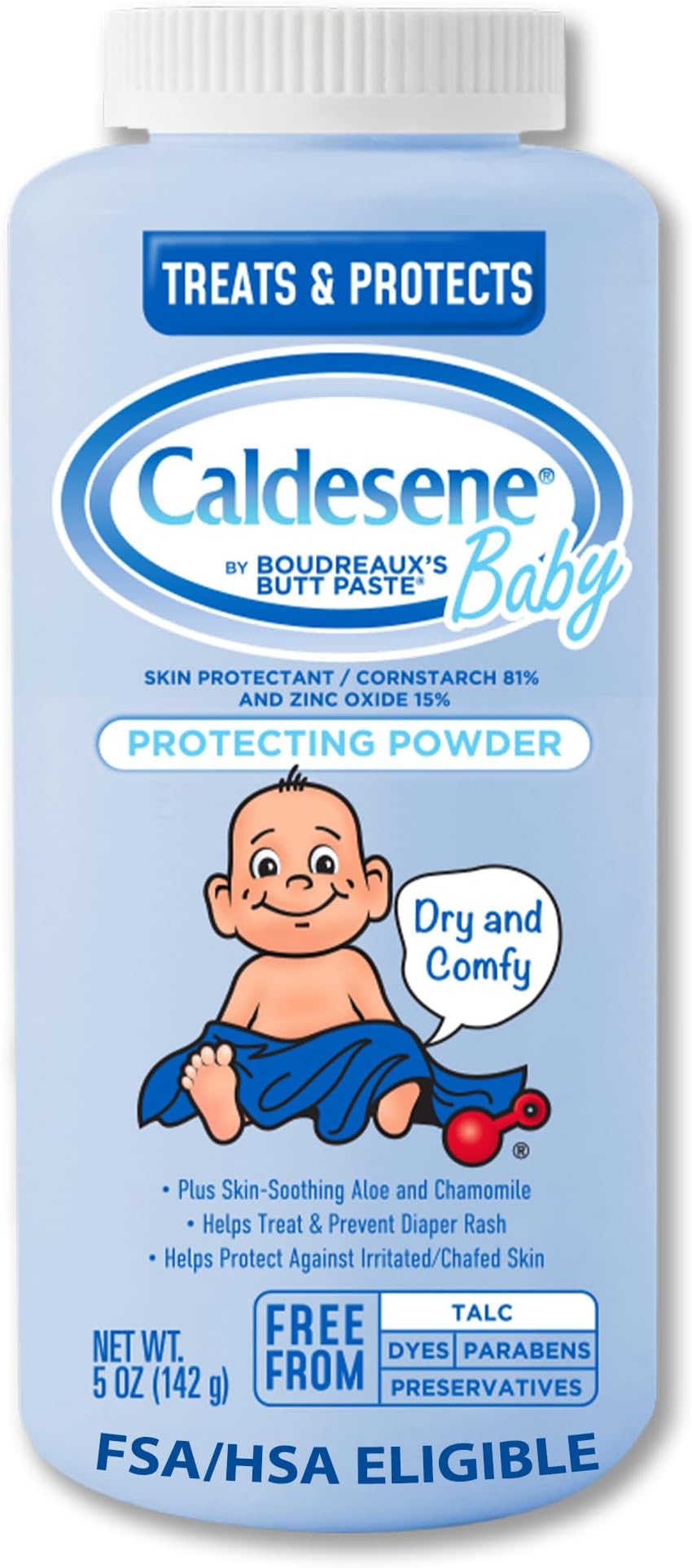 Caldesene Cornstarch Baby Powder with Zinc Oxide, Talc-Free Baby Powder, 5 Oz