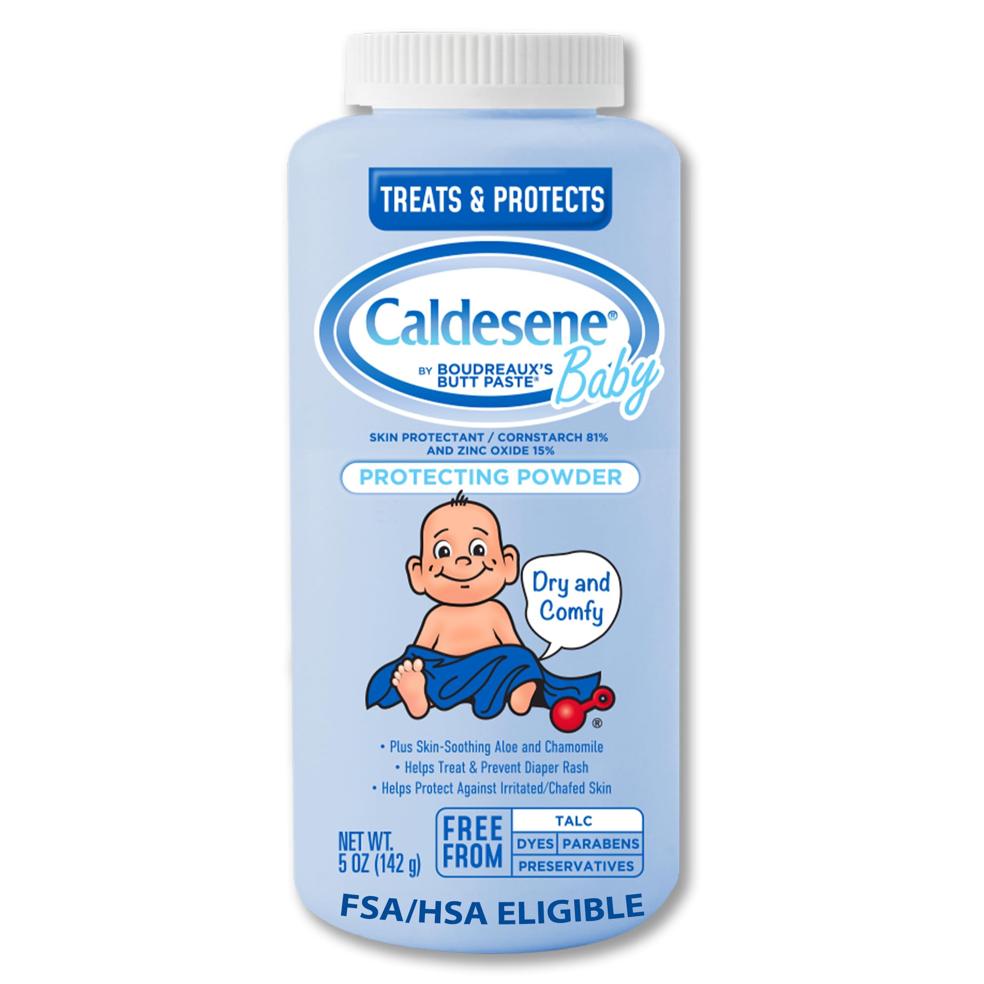 Caldesene Dry & Comfy Baby Powder with Zinc Oxide & Cornstarch, Free from Talc & Preservatives, 5 Oz.