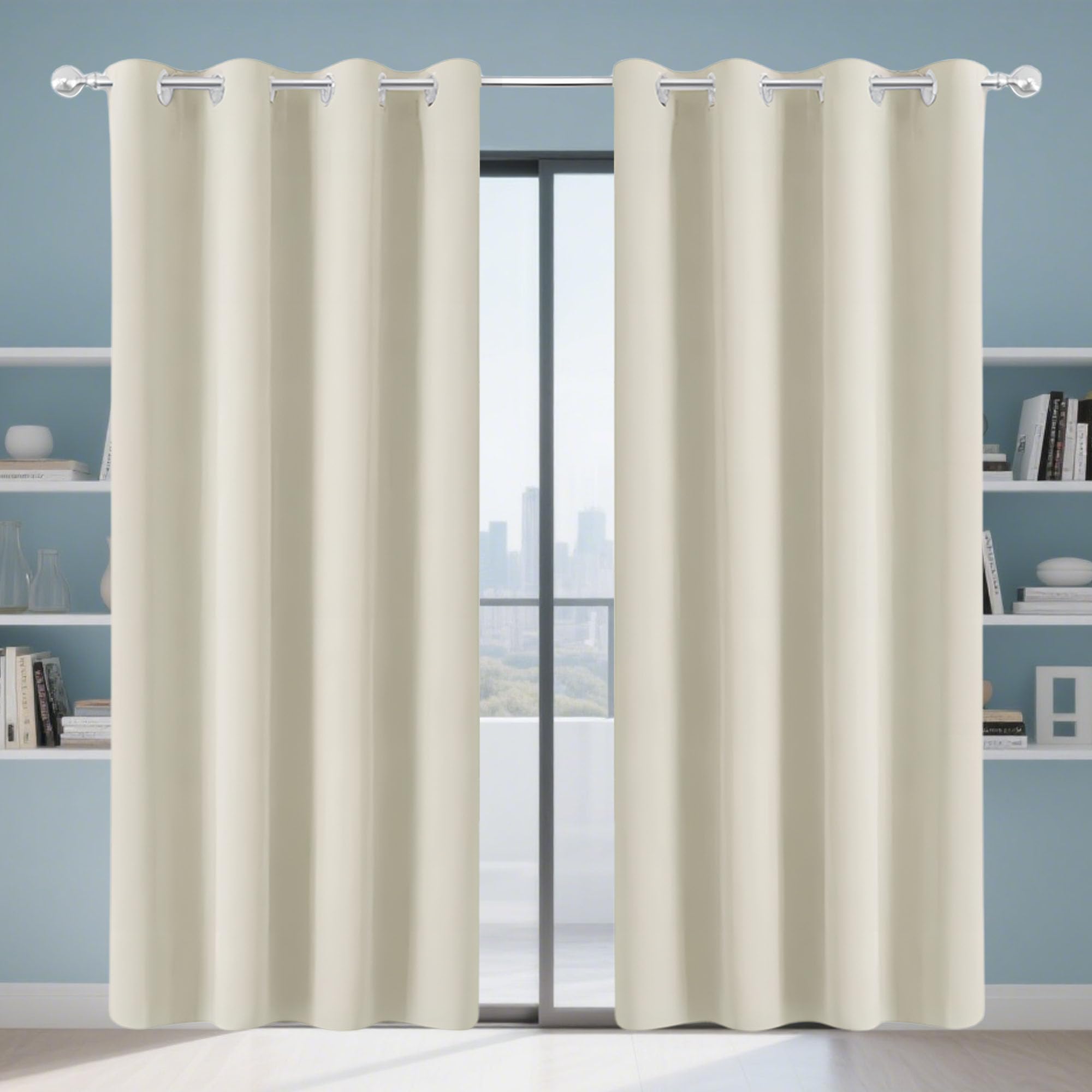 Verdunklungsvorhänge Gardinen mit Ösen 150 x 320 cm Thermogardine Kälteschutz Warm Hitzeschutz Curtains for Living Room Vielen Farben Und Größen für Wohnzimmer, Beige