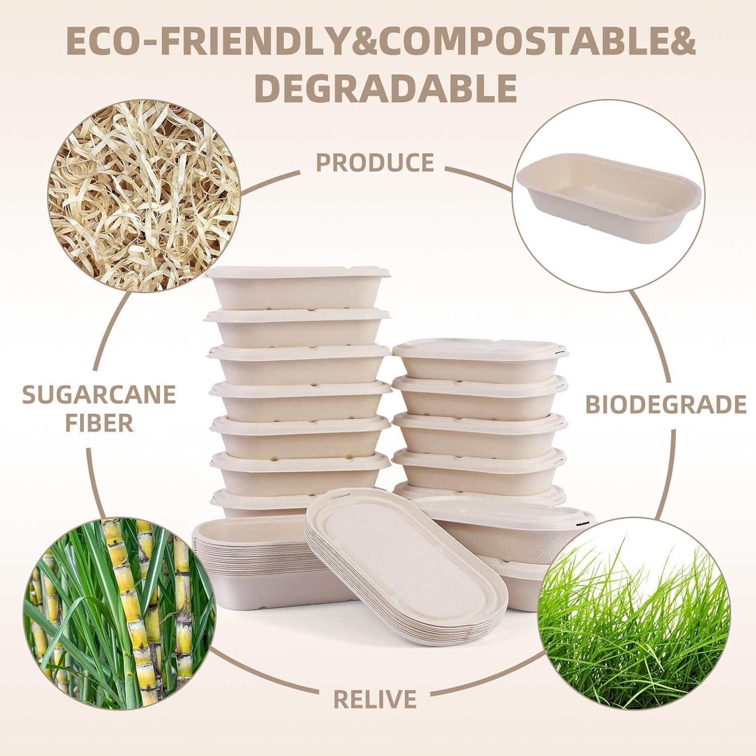 50 recipientes desechables de comida preparada con tapas, compostables para microondas y congelables, recipientes para llevar ensalada para cuencos de comida y cajas bento.