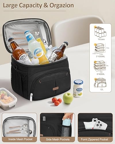 Vista 4 de Caja de almuerzo Pritent para hombre y mujer, bolsa de almuerzo aislada, bolsa refrigerante a prueba de fugas, bolsas de almuerzo con asa extraíble