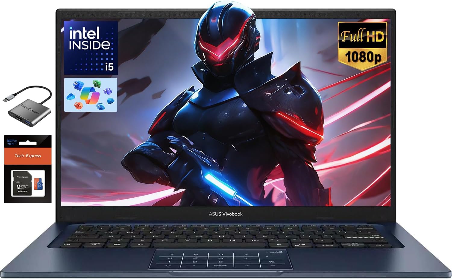 ASUS Vivobook 14 inch Laptop Computer, Intel 10-Core i5-1334U (Beat i7-1250U), 16GB RAM 256GB SSD，Laptop for College Student and Business with NumberPad Private Webcam Win 11, W/Accessories