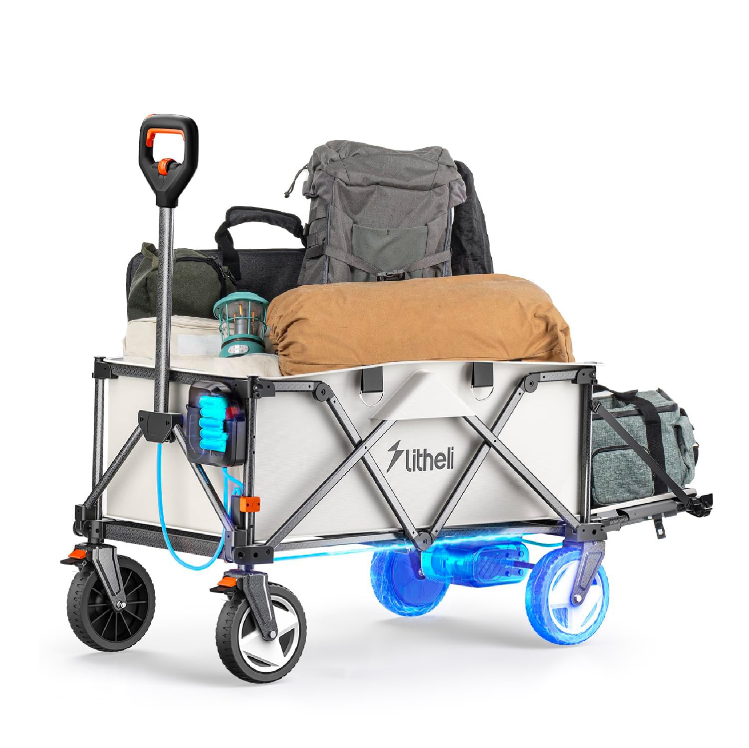 Litheli Electric Wagon Festival Trolley Cart (No Battery), Variable Speed Pull Along Trolley with 20 cm Off-Road Wheels & 2 Brakes, 200L/60KG Large Capacity Beach Cart for Camping Garden Shopping โ image 1