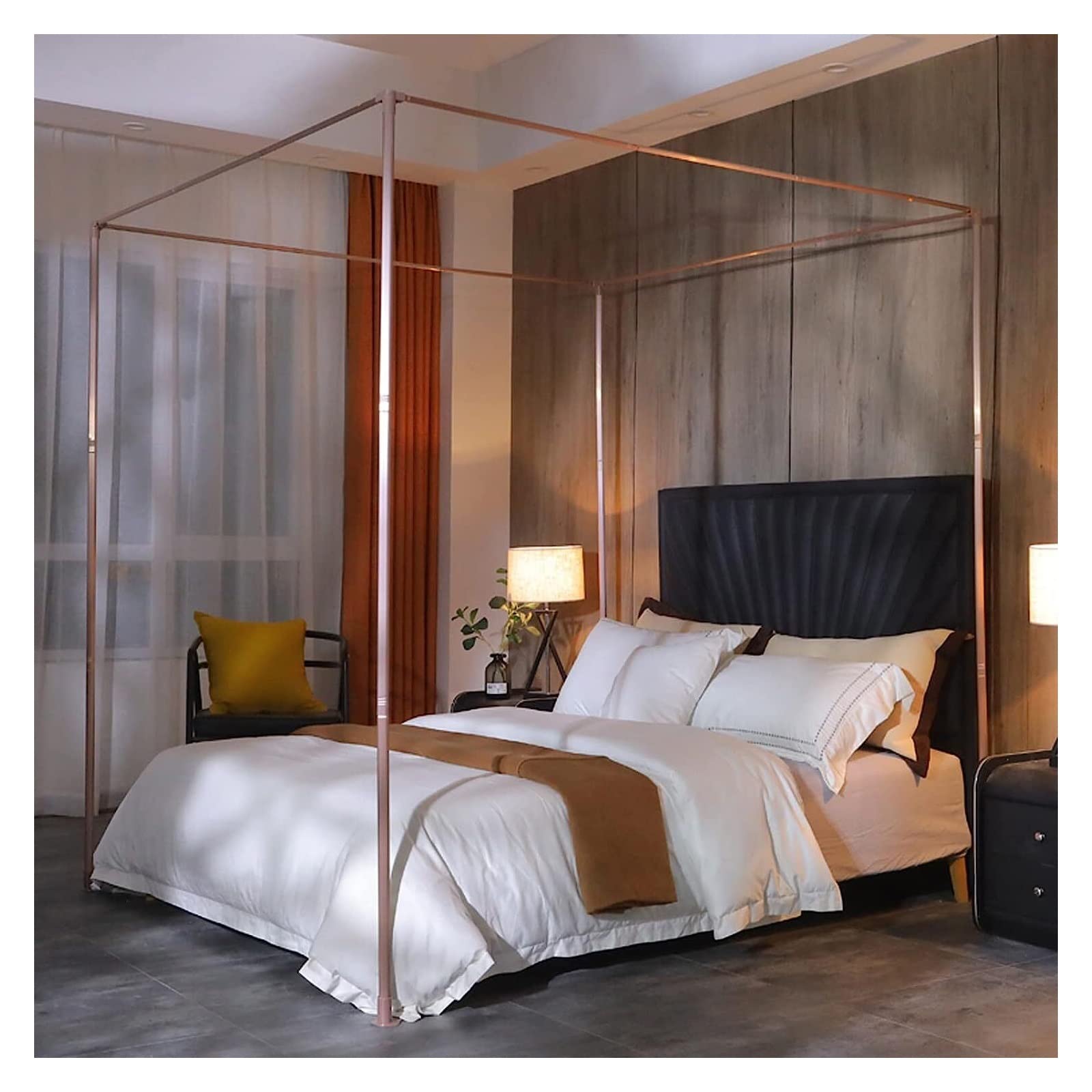 Structure de lit baldaquin luxe en alliage d aluminium brosse Queen Size