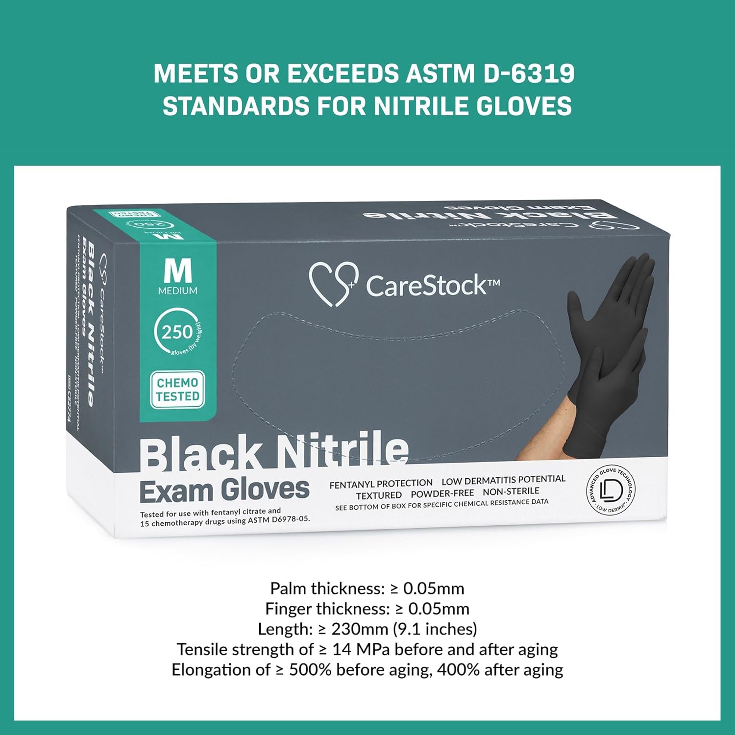 CareStock Black Nitrile Gloves Medium [250 Count] – 2 mil Thin Disposable Latex-Free Exam Gloves for Medical, Cleaning, Cooking, Food Prep – Ultra-Strong with Slip-Resistant Textured Grip