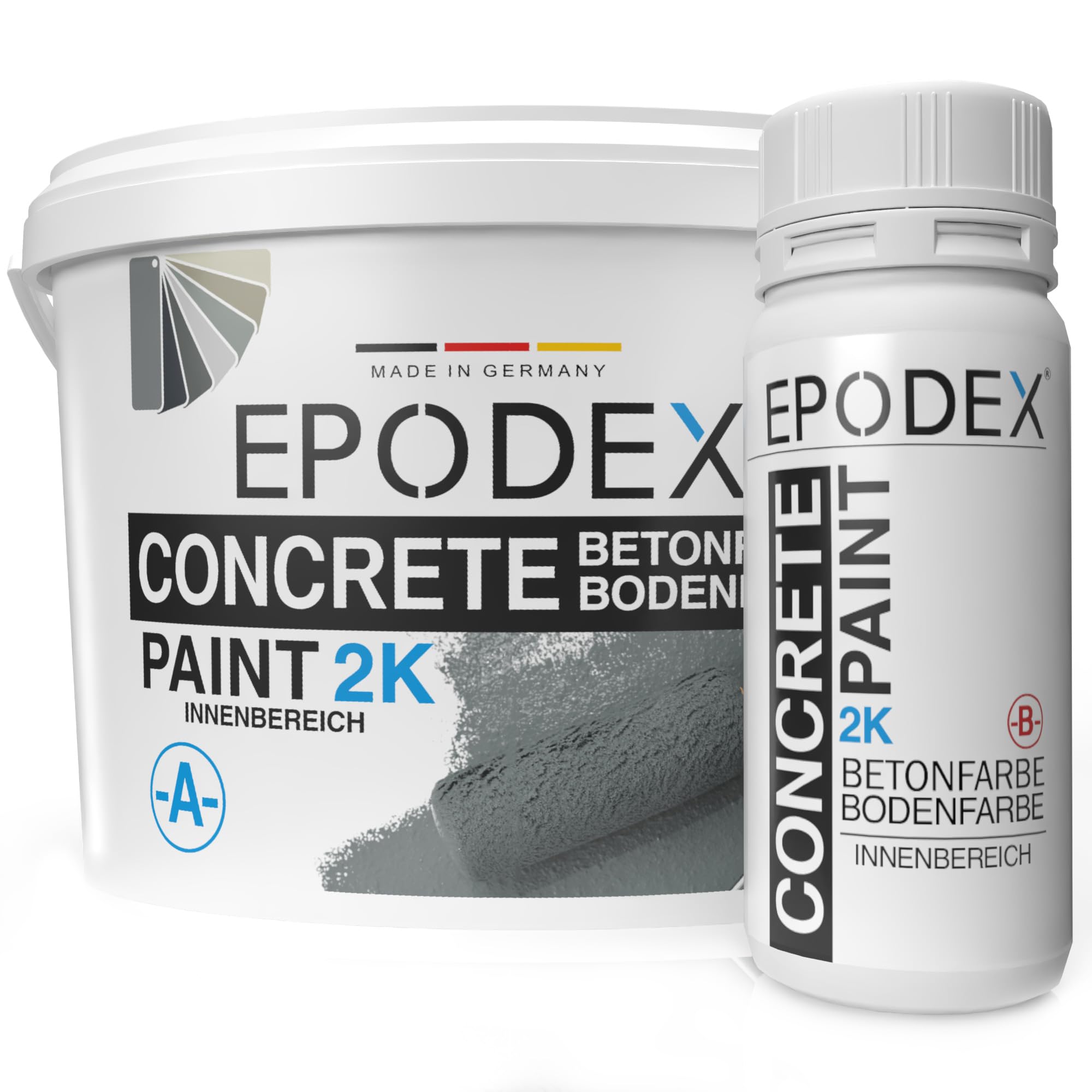 EPODEX 2K Betonfarbe, Bodenfarbe - 6kg - Lichtgrau | 2K Epoxidharz Bodenbeschichtung, Garagenbodenbeschichtung, Keller, Garage, Werkstatt, wasserfest, Innen-15m² für 2 Anstriche