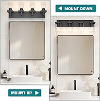 Vista 2 de Bathroom Vanity Light, Square Design 4 Lights Morden Bathroom Lighting Fixtures Over Mirror, Black Bathroom Light Vanity Fixtures for