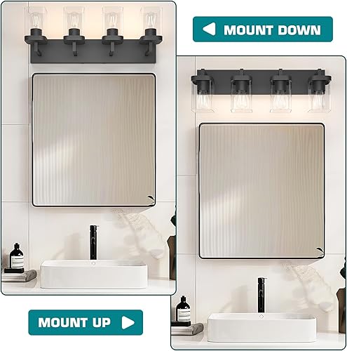 Miniatura 2 de Morden - Lámpara de tocador de baño, diseño cuadrado, 4 luces, accesorios de iluminación de baño sobre el espejo, accesorios de tocador de baño