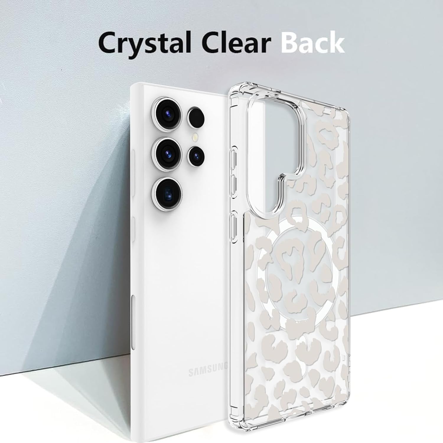 AIGOMARA Magnetic for Samsung Galaxy S25 Ultra Case [Compatible with MagSafe] [with Camera and Screen Protector] Grey Leopard Pattern Clear Slim Phone Cover for Women Men - Image 3
